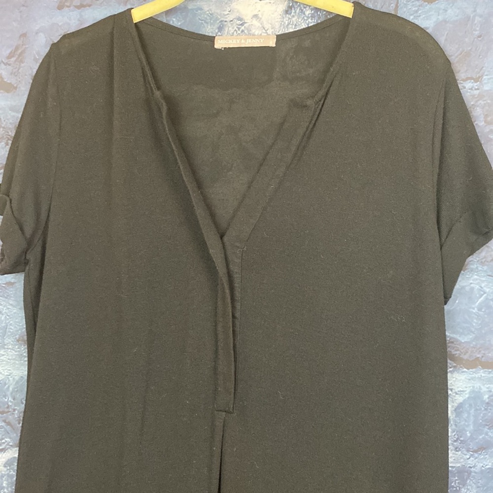 Mickey and Jenny Minimalist V Neck High Low Pullover Shirt Knit Dress - Picture 8 of 8